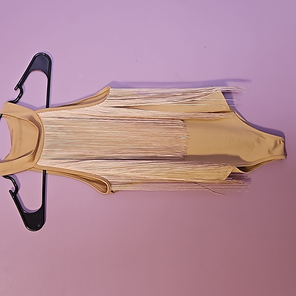 Champagne fringed body suit